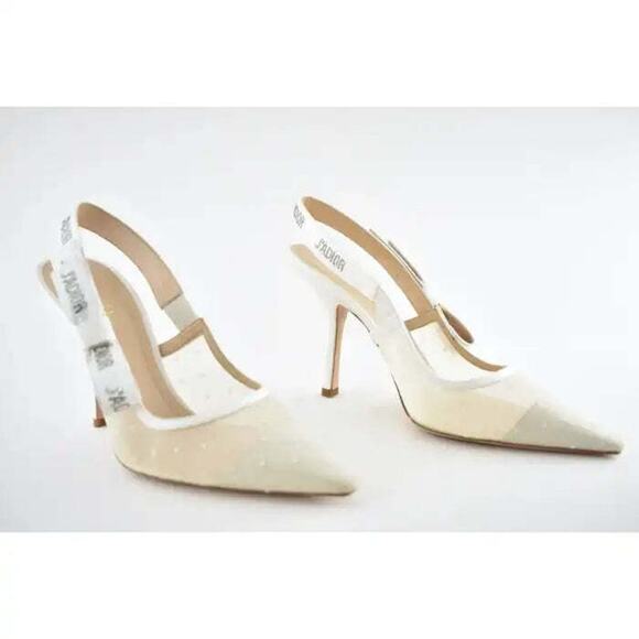Dior Jadior White Plumetis Polka Crystal Ribbon Slingback Sandal Heel Pump 42 - Picture 4 of 12